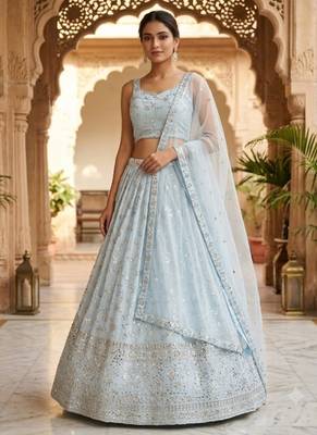 Sky Blue Georgette Zari & Sequin Embroidered Lehenga Choli with Net Dupatta 1