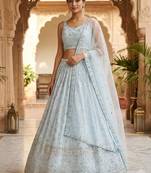 Sky Blue Georgette Zari & Sequin Embroidered Lehenga Choli with Net Dupatta