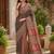 Chocolate brown linen plain digital print bollywood saree