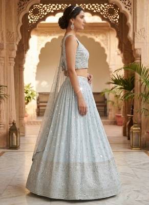 Sky Blue Georgette Zari & Sequin Embroidered Lehenga Choli with Net Dupatta 2