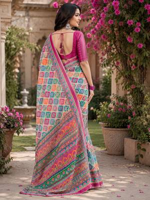 Multicolor linen rangcut digital print bollywood saree 3