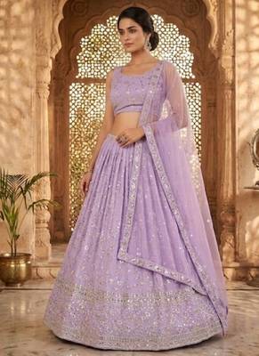 Lavender Georgette Zari & Sequin Embroidered Lehenga Choli with Net Dupatta 1