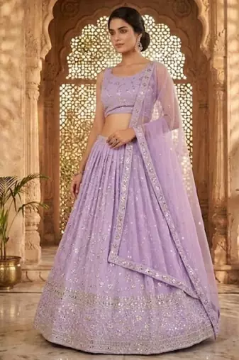 Lavender Georgette Zari & Sequin Embroidered Lehenga Choli with Net Dupatta