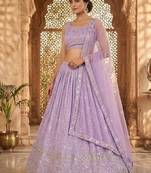 Lavender Georgette Zari & Sequin Embroidered Lehenga Choli with Net Dupatta