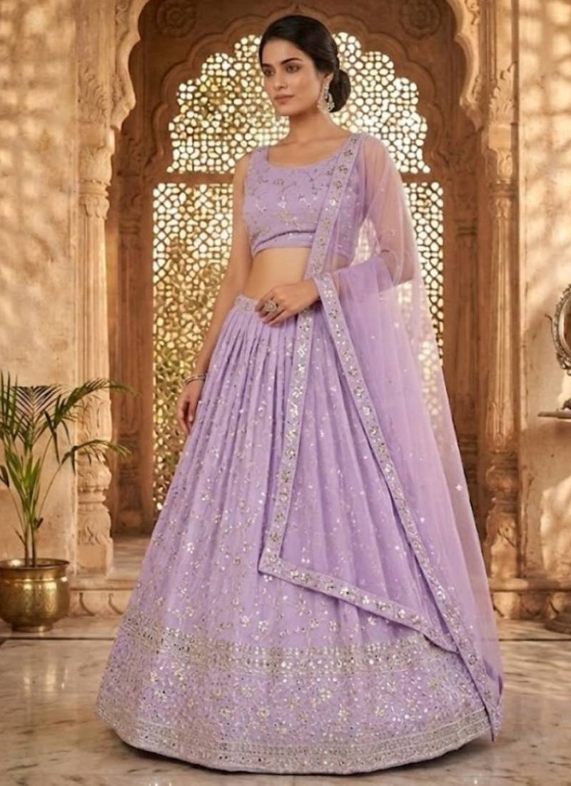Lavender Georgette Zari & Sequin Embroidered Lehenga Choli with Net Dupatta