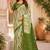 Mehandi green & white linen leheriya digital print bollywood saree