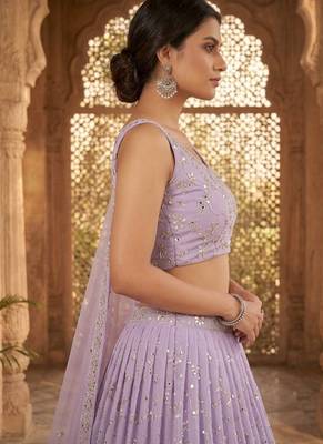 Lavender Georgette Zari & Sequin Embroidered Lehenga Choli with Net Dupatta 2