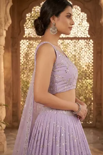 Lavender Georgette Zari & Sequin Embroidered Lehenga Choli with Net Dupatta
