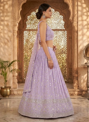 Lavender Georgette Zari & Sequin Embroidered Lehenga Choli with Net Dupatta 3