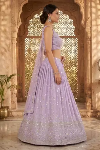 Lavender Georgette Zari & Sequin Embroidered Lehenga Choli with Net Dupatta