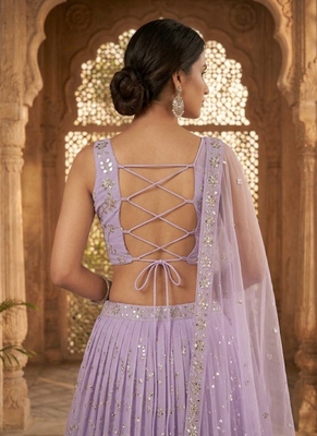 Lavender Georgette Zari & Sequin Embroidered Lehenga Choli with Net Dupatta 4