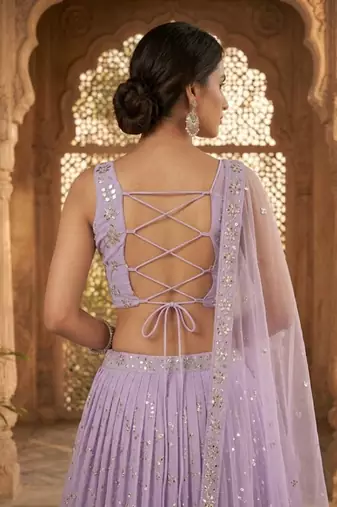 Lavender Georgette Zari & Sequin Embroidered Lehenga Choli with Net Dupatta