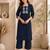 Women's new stylish trendy navy blue cotton silk embroidery work straight kurti with trousers
