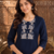 Women's new stylish trendy navy blue cotton silk embroidery work straight kurti with trousers