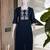 Women's new stylish trendy navy blue cotton silk embroidery work straight kurti with trousers