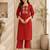 Women's new stylish trendy red cotton silk embroidery work straight kurti with trousers