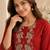 Women's new stylish trendy red cotton silk embroidery work straight kurti with trousers