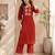 Women's new stylish trendy red cotton silk embroidery work straight kurti with trousers