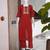 Women's new stylish trendy red cotton silk embroidery work straight kurti with trousers