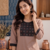 Women's new stylish brown  cotton blend straight kurta with pants and embroidered yoke
