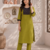 Women's new stylish green  cotton blend straight kurta with pants and embroidered yoke