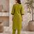 Women's new stylish green  cotton blend straight kurta with pants and embroidered yoke