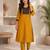 Women's new stylish mustard  cotton blend straight kurta with pants and embroidered yoke
