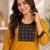 Women's new stylish mustard  cotton blend straight kurta with pants and embroidered yoke