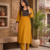 Women's new stylish mustard  cotton blend straight kurta with pants and embroidered yoke