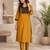 Women's new stylish mustard  cotton blend straight kurta with pants and embroidered yoke