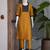 Women's new stylish mustard  cotton blend straight kurta with pants and embroidered yoke
