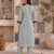 Women's new stylish sky  cotton blend straight kurta with pants and embroidered yoke