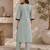 Women's new stylish sky  cotton blend straight kurta with pants and embroidered yoke