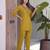 Women new mustard solid kurta pant set with heavy neck embroidery