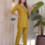 Women new mustard solid kurta pant set with heavy neck embroidery
