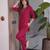 Women new rani pink solid kurta pant set with heavy neck embroidery
