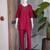 Women new rani pink solid kurta pant set with heavy neck embroidery