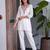 Women new white solid kurta pant set with heavy neck embroidery