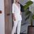 Women new white solid kurta pant set with heavy neck embroidery