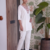 Women new white solid kurta pant set with heavy neck embroidery