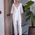 Women new white solid kurta pant set with heavy neck embroidery