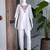 Women new white solid kurta pant set with heavy neck embroidery