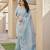 Women firozi linen silk blend handloom saree