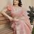 Women peach linen silk blend handloom saree