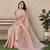 Women peach linen silk blend handloom saree