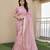 Women pink linen silk blend handloom saree