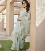 Women pista linen silk blend handloom saree
