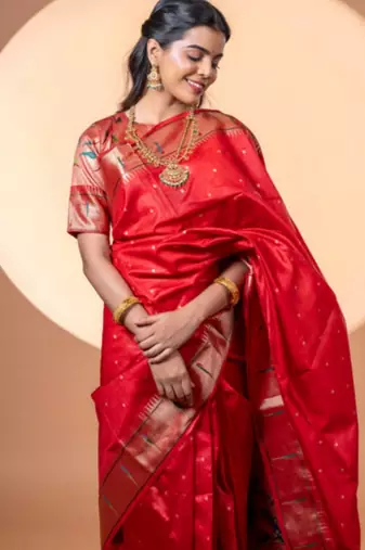 Women maroon Art silk handloom saree