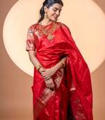 Women maroon Art silk handloom saree