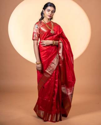 Women maroon Art silk handloom saree 3